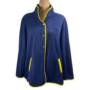Susan Graver Weekend Fleece Jacket Snap Navy Yellow Size XL Extra Large